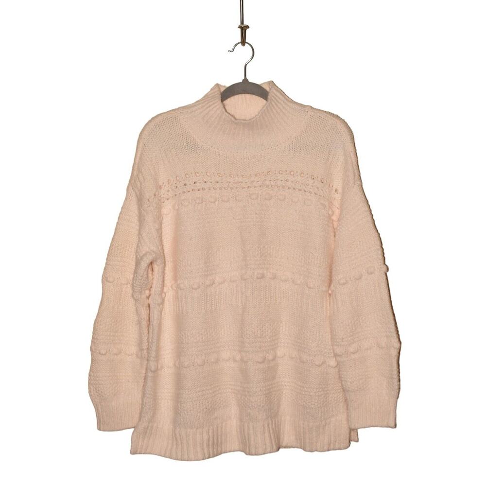 LOU & GREY $99 Winterweave Turtleneck Pullover Tunic Sweater in Ivory Large